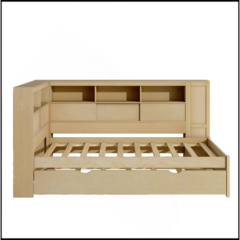 Lit de jour en bois avec tablettes de rangement, USB et lit gigogne