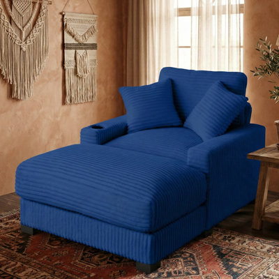 Chaise longue en velours côtelé 41 "avec oreiller, port USB et porte-gobelet