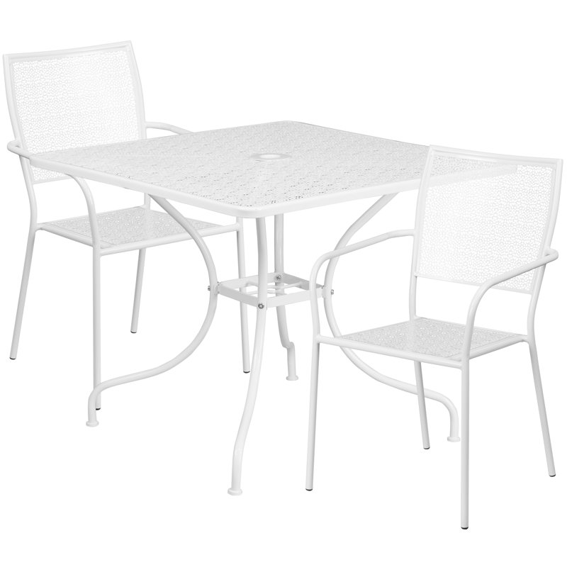 Janeth 35.5'' Square Indoor-Outdoor Steel Patio Table Set with 2 Square Back Chairs, White