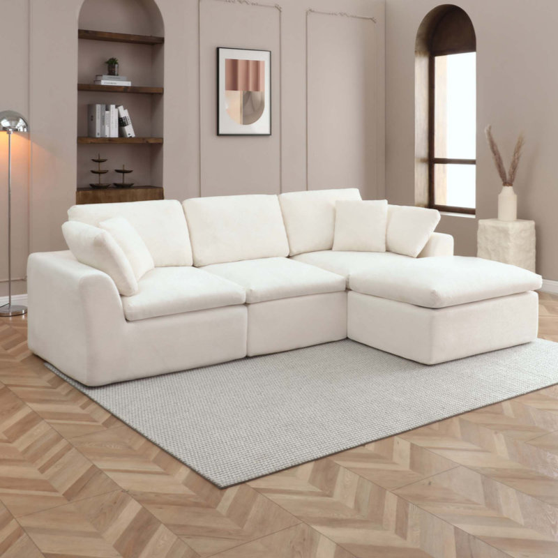 Canapé d'angle infonuagique pour salon, canapé d'angle en L sans structure avec pouf, canapé d'angle modulaire 3 places
