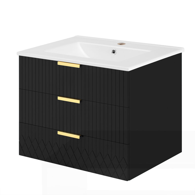 Armoire flottante murale 24 po avec tiroir double, Noir