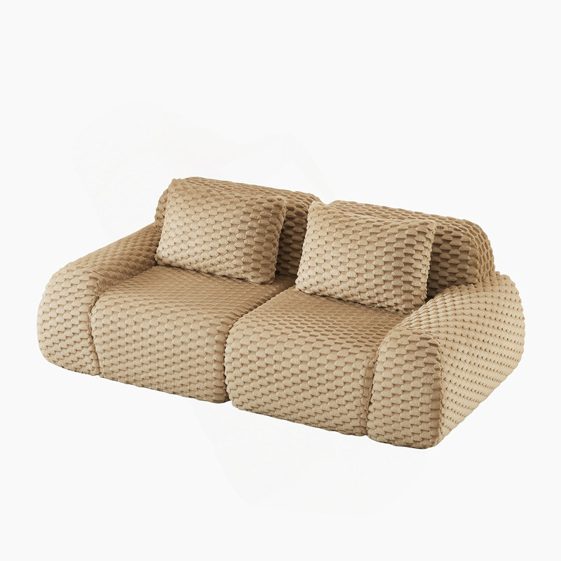Canapé modulaire moderne de 82 po pour le salon, tissu en flanelle, très texturé, canapé 2 places surdimensionné avec assise profonde, connexion par boucle, conception antidérapante, sans assemblage, canapé désossé, chameau clair