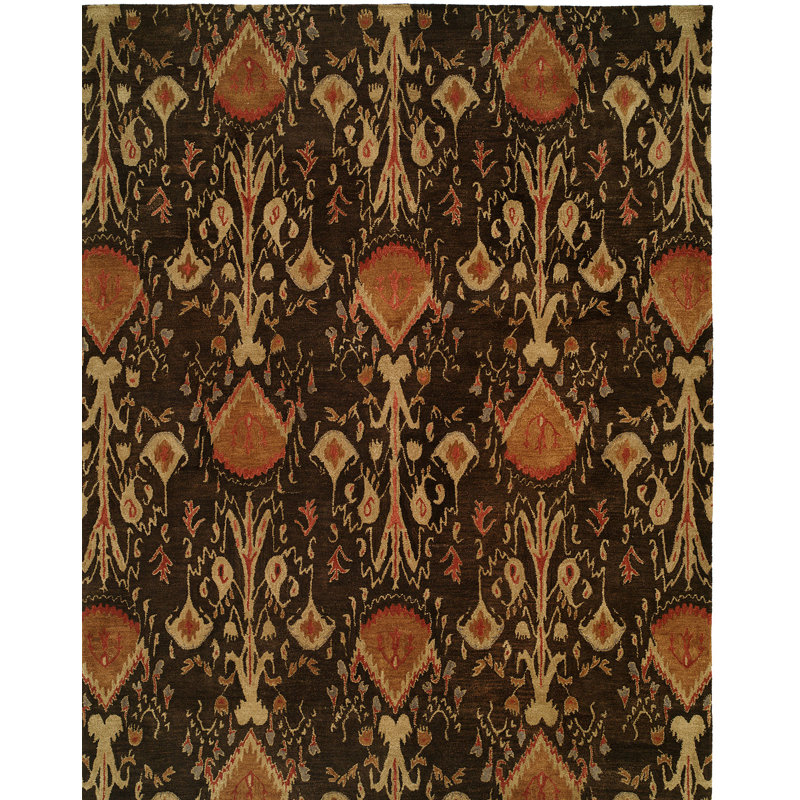 Hand Woven Wool Ikat Area Rug, Rectangle 6' x 9'