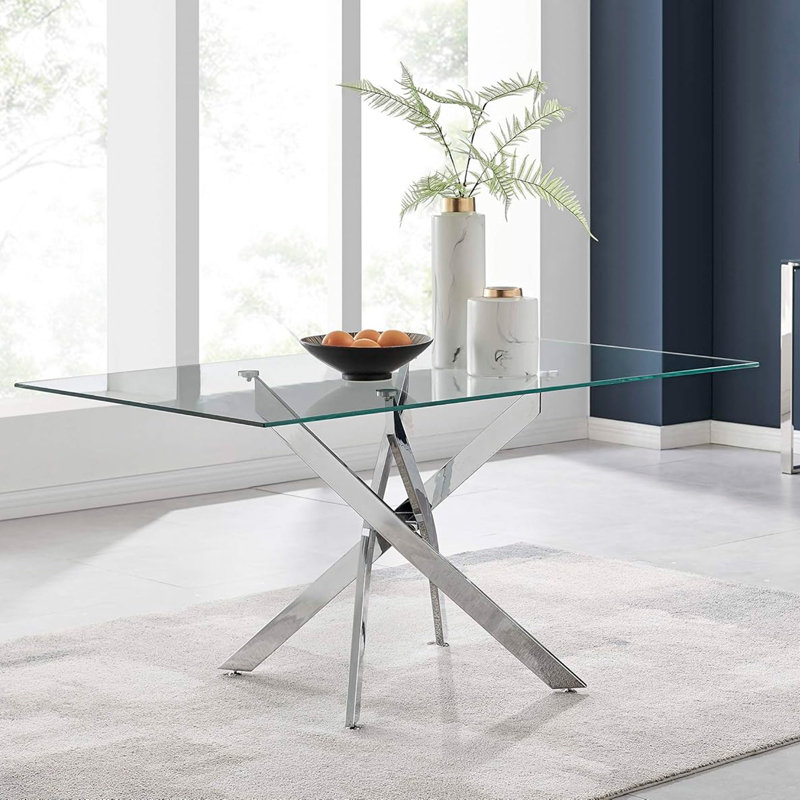 Glass Top Metal Base Dining Table, Chrome