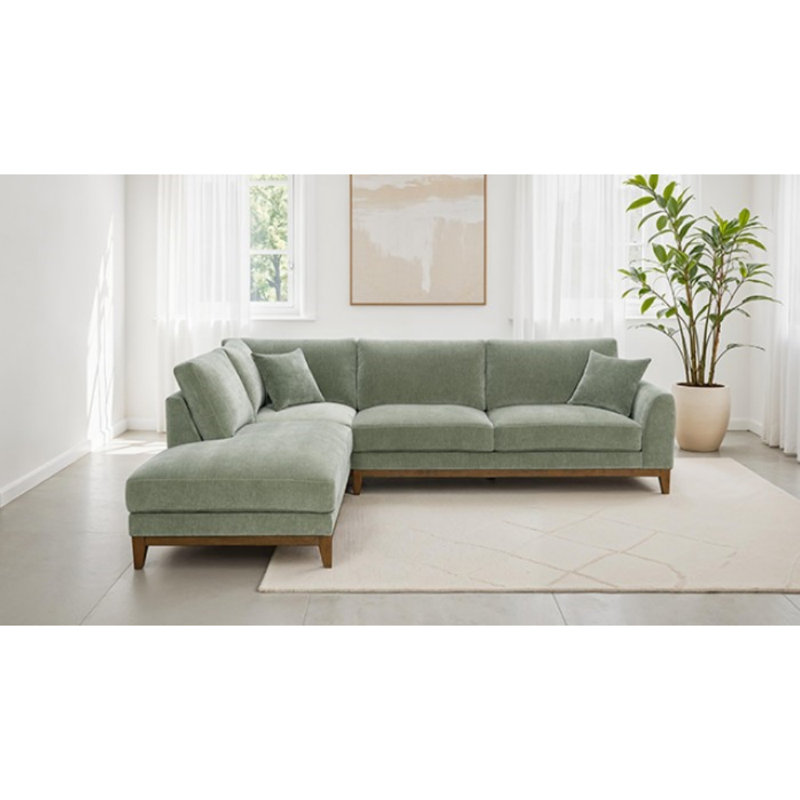 Canapé modulaire Subhaan, Chenille vert olive, Orienté à gauche (vu de face)
