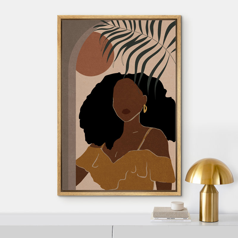 Portrait d'une femme noire afro-américaine élégante Mid-Century, Cadre flottant naturel, 36" H x 24" W x 1.5" D
