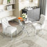 36" Round Glass Dining Set, Modern Velvet Upholstered Chairs With Cross Stainless Steel Base