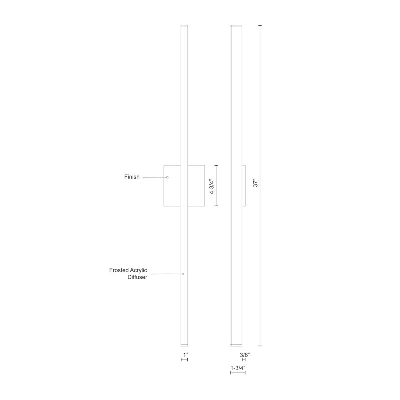Vega 1 - Light LED Wallchiere, 37" H x 4.75" W x 1.75" D, Gold