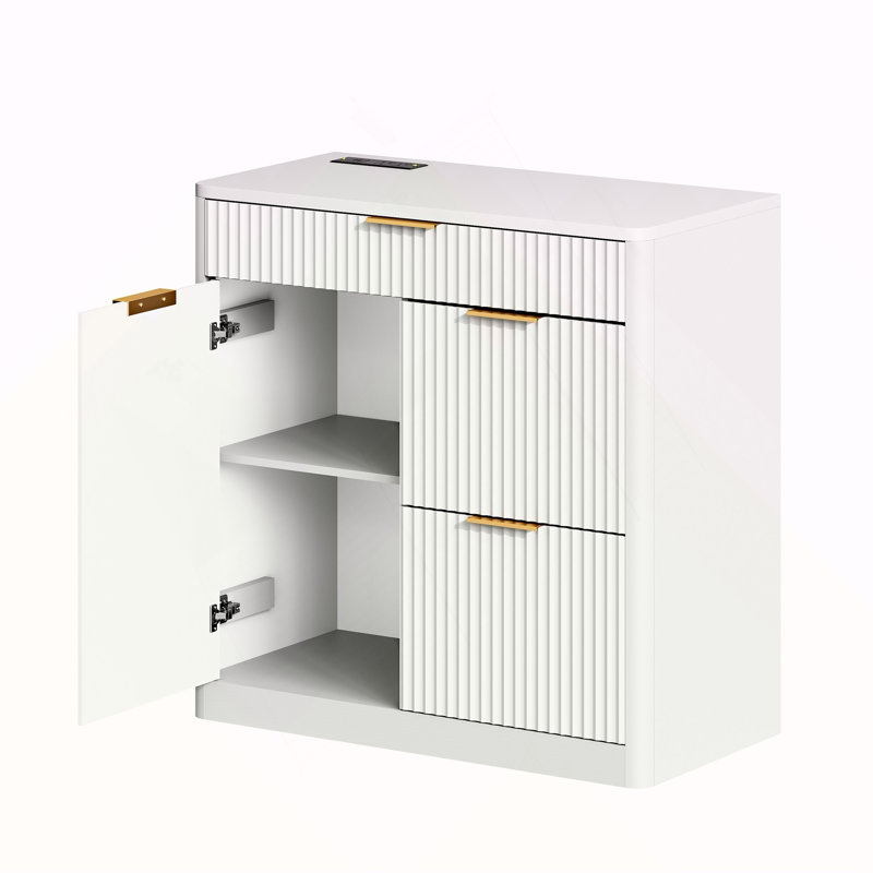 Classeur de bureau autoportant avec station de charge de table intégrée, grands tiroirs, portes d'armoire et tablettes intérieures réglables, armoire de rangement polyvalente pour la maison et le bureau, blanc