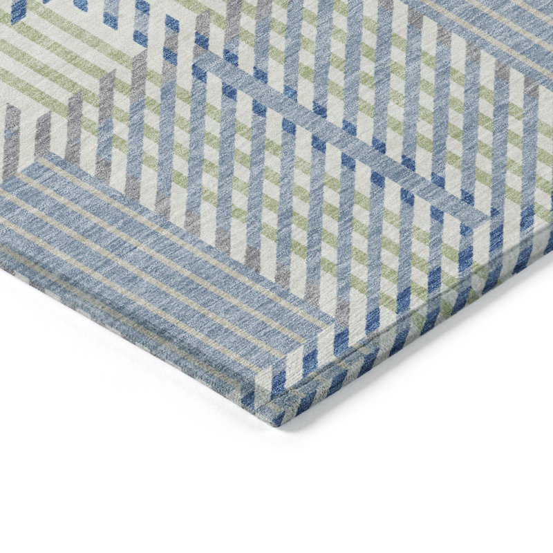 Machine Washable Denim Plaid Rectangular Synthetic Rug