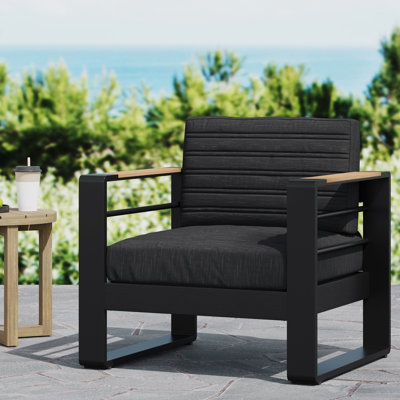Fauteuil Club Lumineux - Structure en aluminium, siège résistant à l'eau, lattes effet rouille, design élégant, 68,1 cm de profondeur x 64,7 cm de hauteur