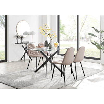 Lenworth Modern Metal and Glass Dining Table Set - Luxury Faux Leather Dining Chairs