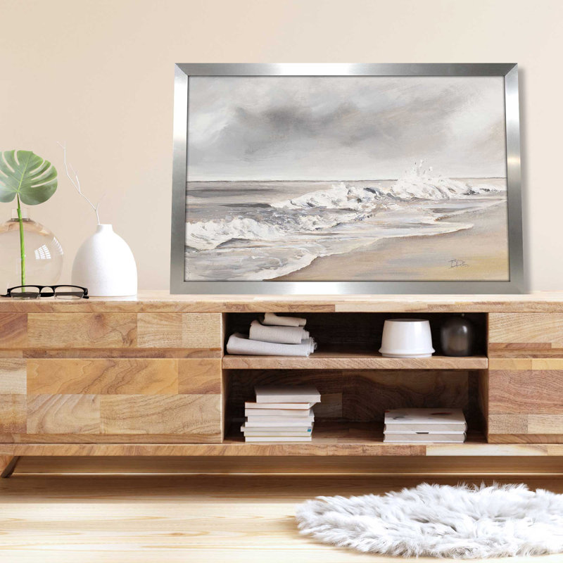 La Playa Al Atardecer - Peinture, L 27,5 po x H 21,5 po, Encadrement argenté