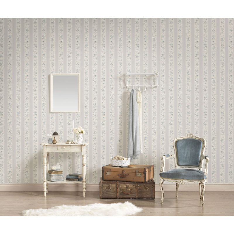 Maison Charme Vintage Rose Stripe Motif 10.05m x 53cm Wallpaper Roll, Silver