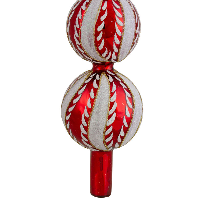 Décoration pour sommet de sapin de Noël 14,75 po en verre rouge et blanc