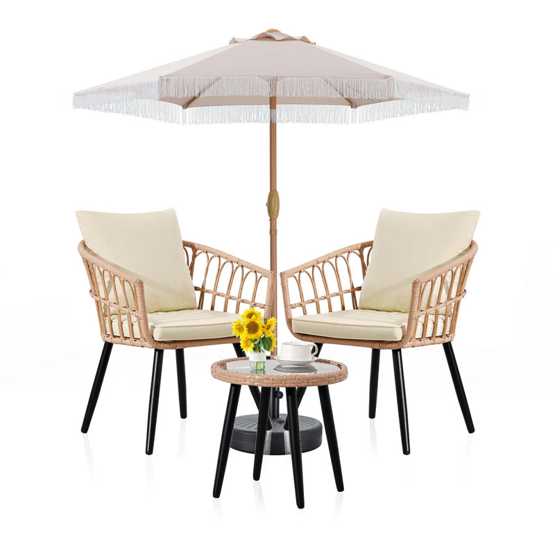 4 Piece Outdoor Wicker Bistro Set With Umbrella