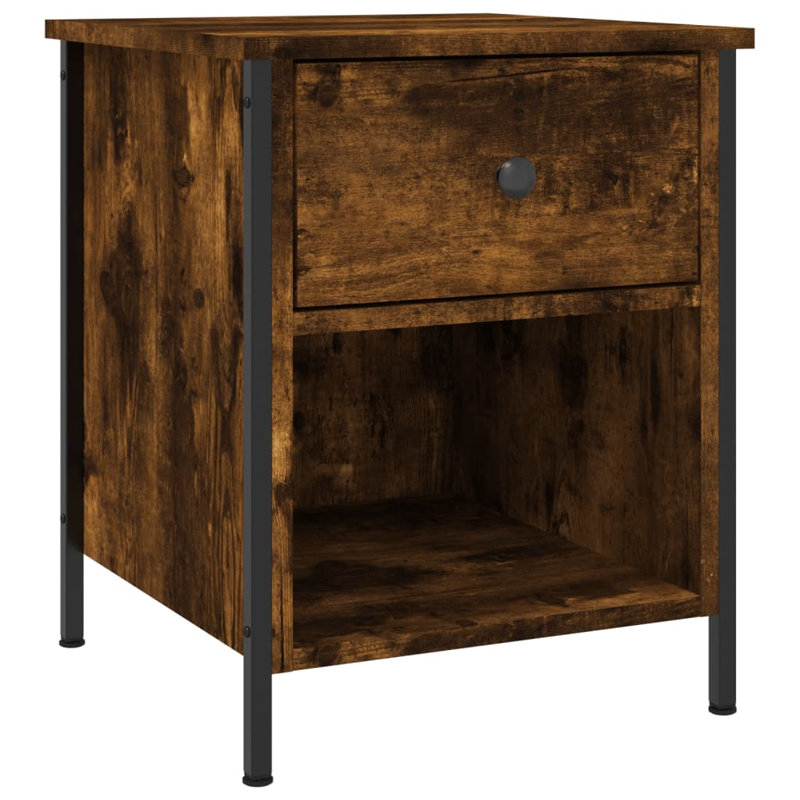 Litvak 40cm W Iron Bedside Table, Smoked Oak, Individual