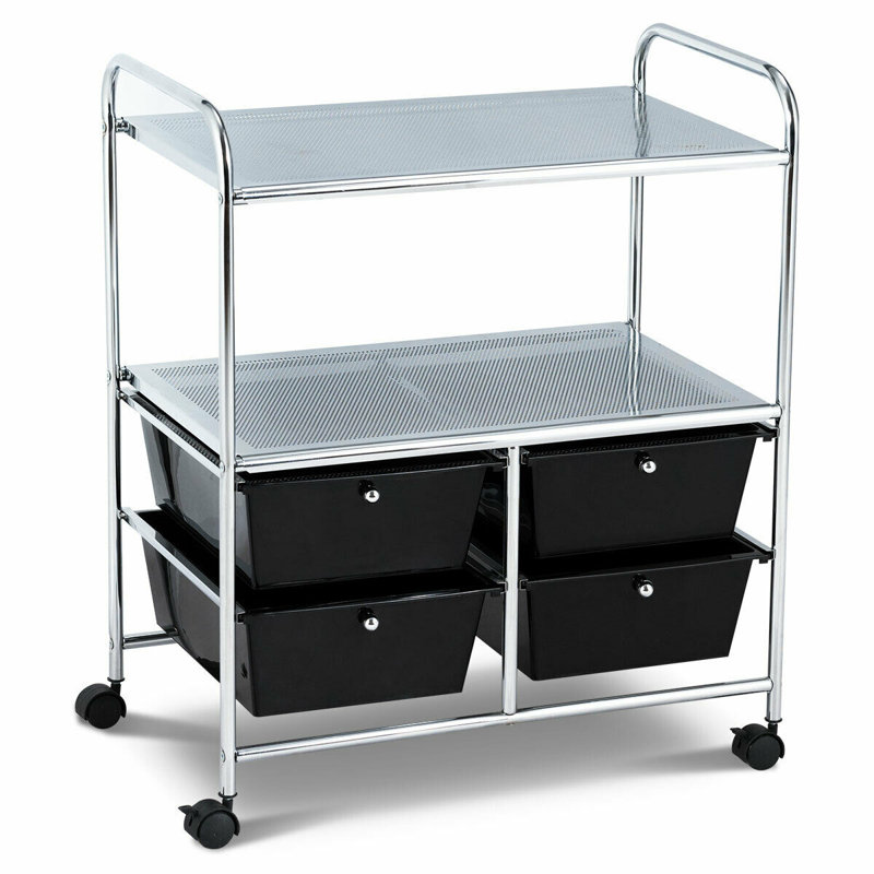 29.5'' H x 25'' W Utility Cart with Wheels, Silver/Black