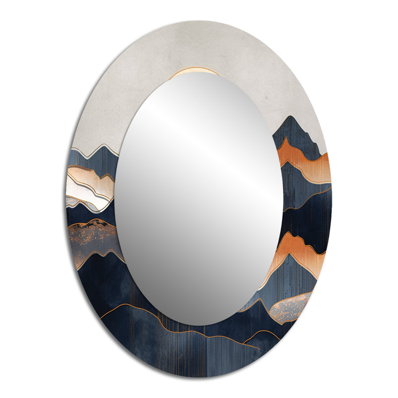 Daring Moutain Horizons II - Landscapes Oval Decorative Mirror On Metal, 40" x 30"
