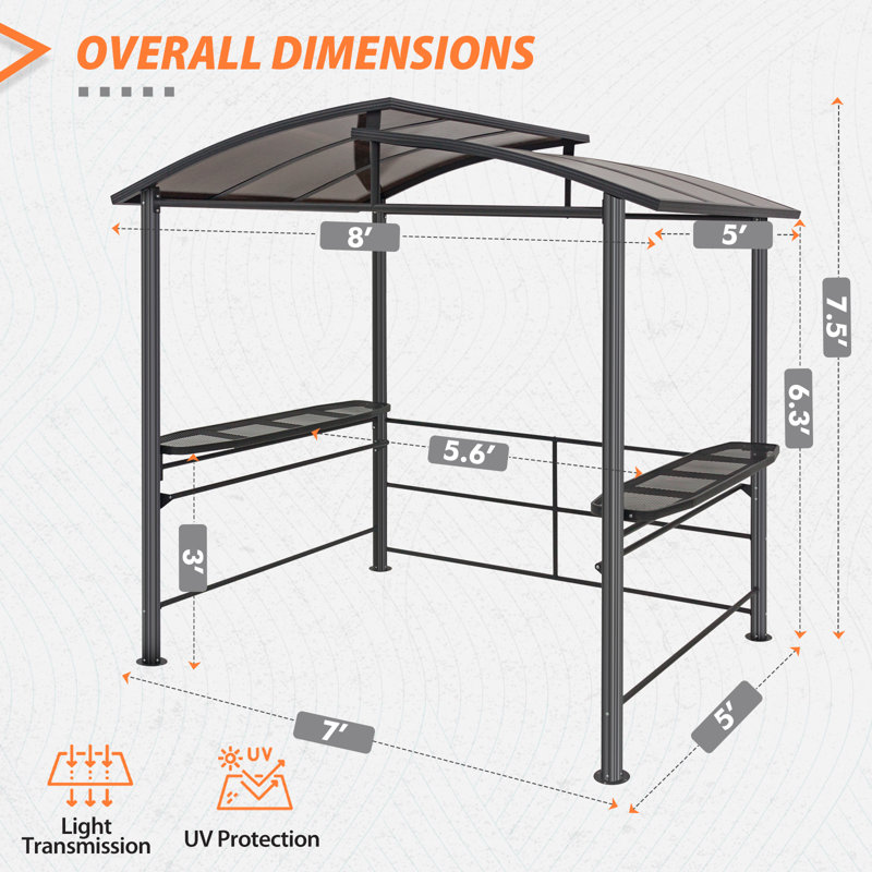 Pavillon de jardin en acier pour barbecue l 8 pi. x P 5 pi.