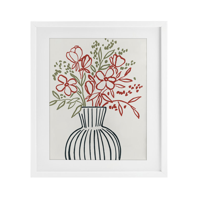 "Vase botanique", reproduction sous verre encadrée, conception par Aria K., H 16 po x l 13 po, Cadre blanc côtier