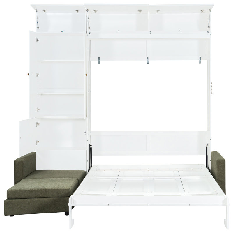 Lit grand format avec tablettes intégrées, panneau blanc, convient pour dormir la nuit dans les petits appartements, rangement mural, processus de levage en douceur