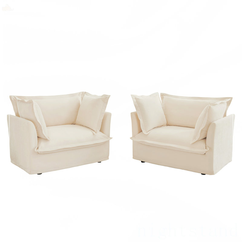 Ensemble de 2 fauteuils avec housse, Crème, crème