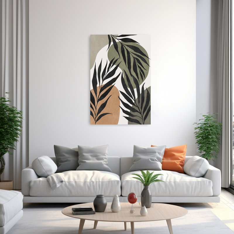 Earthy Tropical Leaves Abstract Minimalist Modern Palm Nature Tropical Wall Art Print 1 Piece Wrapped Canvas Wall Art