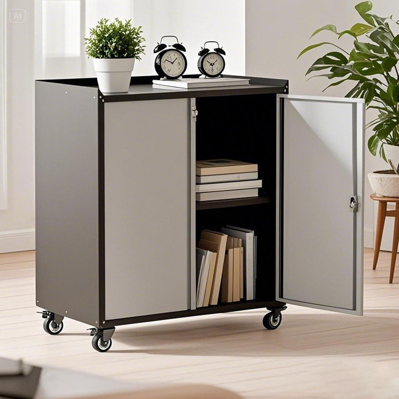 Armoire de rangement pour garage 35,43 "avec roulettes, coffre à outils verrouillable avec tablette, gris clair