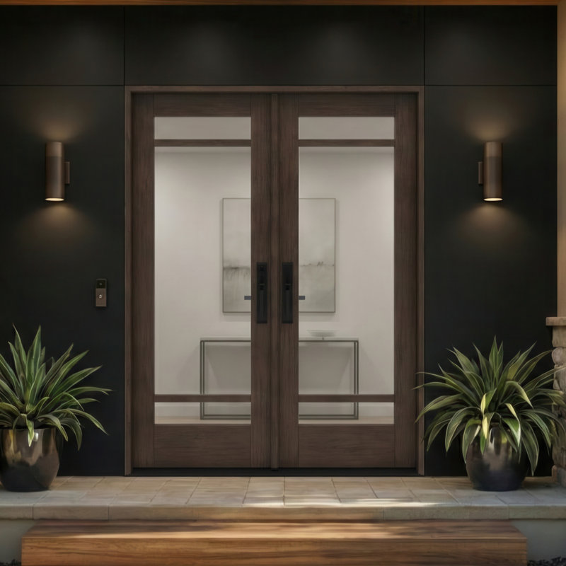 G10302-SW-80 | Porte double 80 po, extérieur pré-monté RTA, SDL 3 Lite, bois d'acajou brut, 66.5" x 82" [32" Door]