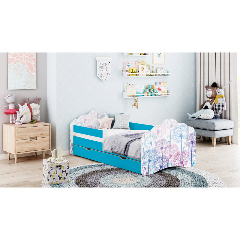 Racine European Toddler Bed Frame with Drawers, Blue, 56.5 x 70 x 140cm