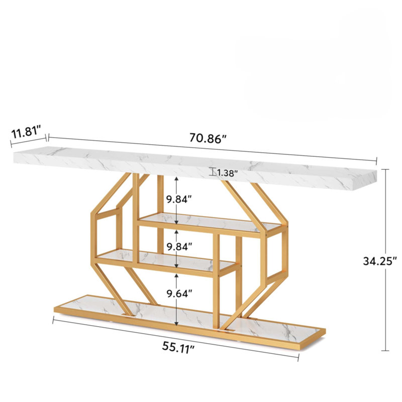 70.9 Inch Extra Long Faux Marble Console Table with 4-Tier Storage, Ideal for Modern Living and Elegant Home Decor