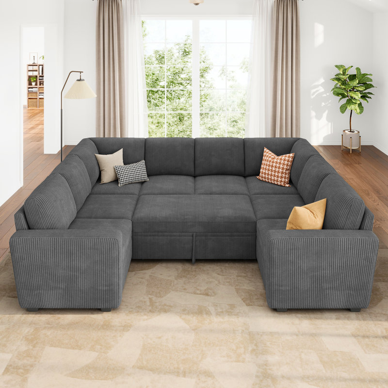 Anureet Latitude Run® U Shaped Modular Sofa Bed Convertible Sleeper Sectional, Gray Couduroy