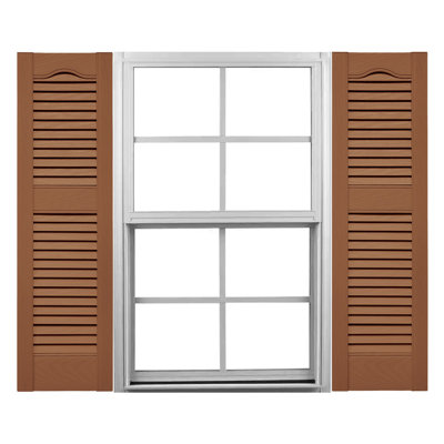 Mid-America Vinyl, TailorMade Cathedral Top Center Mullion, Open Louver Shutters, w/Installation Shutter-Lok's (Per Pair)