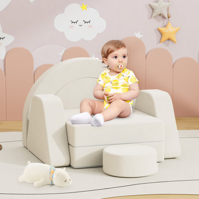 Canapé de jeu modulaire pour enfants, canapé-lit une place pour tout-petits avec coussins en mousse souple, canapé de jeu à monter soi-même pour salle de jeux ou chambre (beige)
