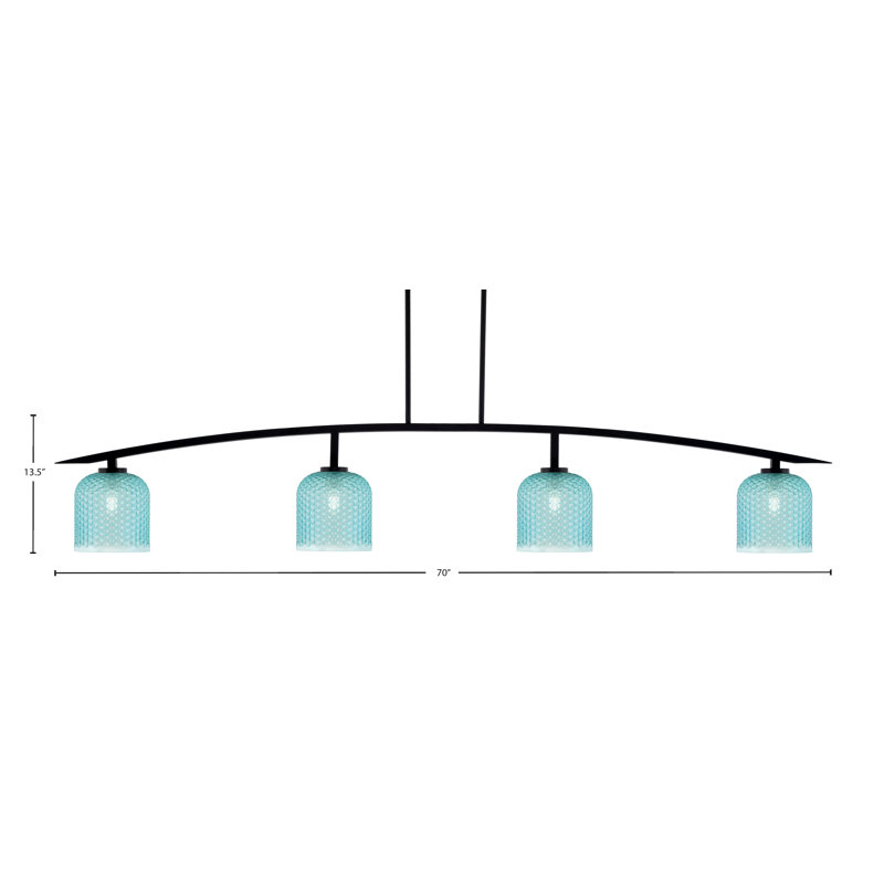 Barre d'éclairage 4 lumières kurve au fini noir mat avec verre texturé de 7 po, Bleu sarcelle