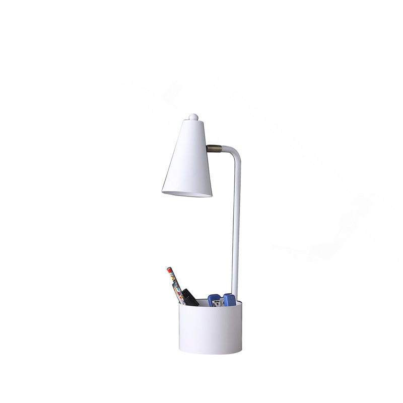 Lampe de bureau 19,5 po en métal blanc avec organisateur, Blanc, Blanc