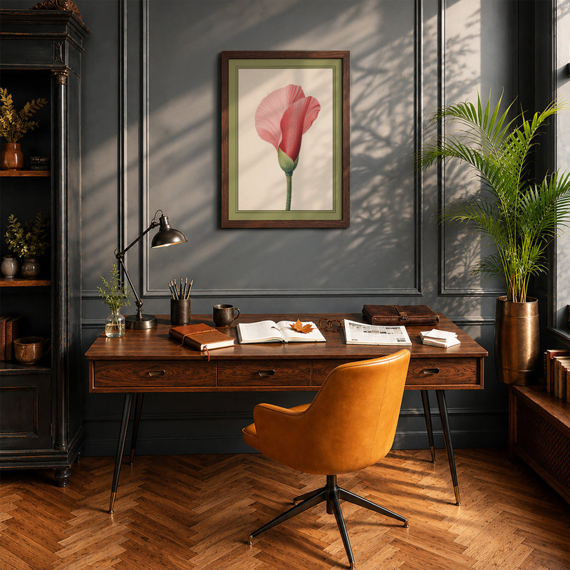 Pink Carnation Study Botanical - Print, A2 - 59.4 x 42.0 cm, Walnut