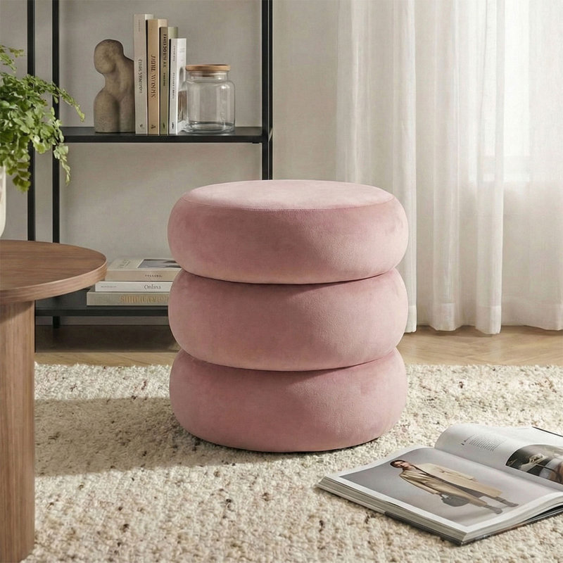 Repose-pieds moderne en velours avec rangement, Rose