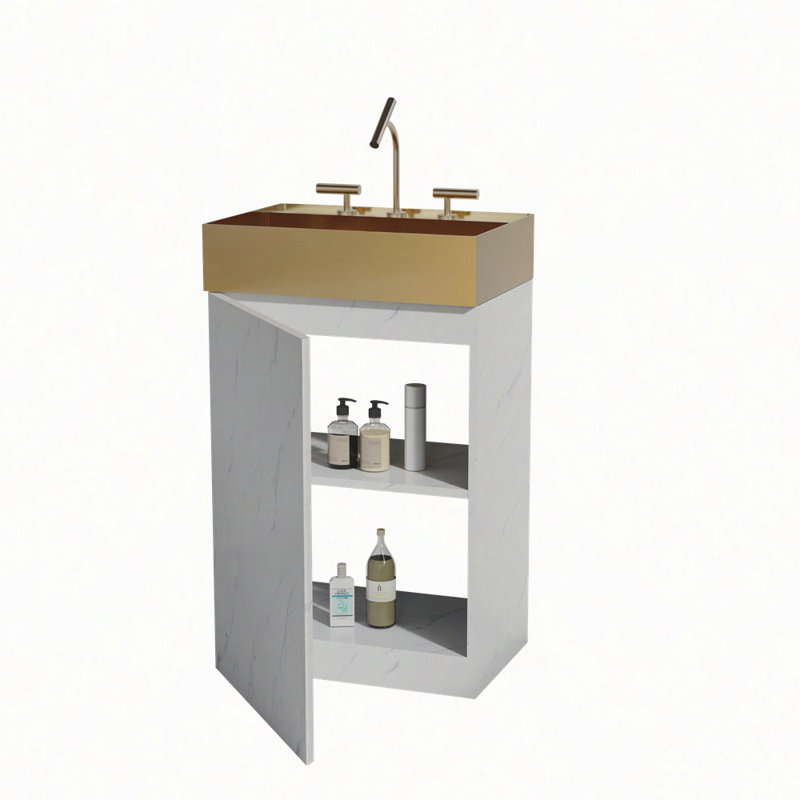 Meuble-lavabo en marbre 20 po avec lavabo intégré en acier inoxydable 304 brossé, armoire de salle de bain autoportante pour salle de bain moderne, KD