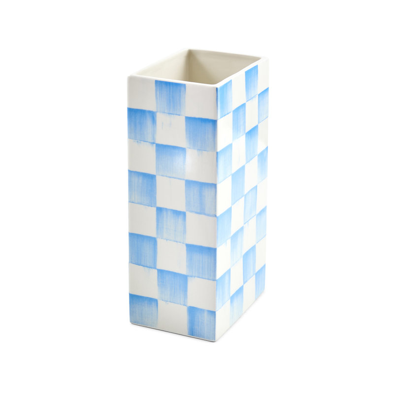 Sky Check Pillar Vase, 10.25" H x 5.25" W x 4" D