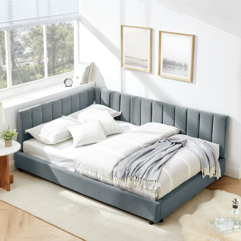 Full Size Upholstered Tufted Bed Frame, Sofa Bed Frame With Comfortable Backrest And Armrests, Full Size Bed For Bedroom, Living Room,Velvet