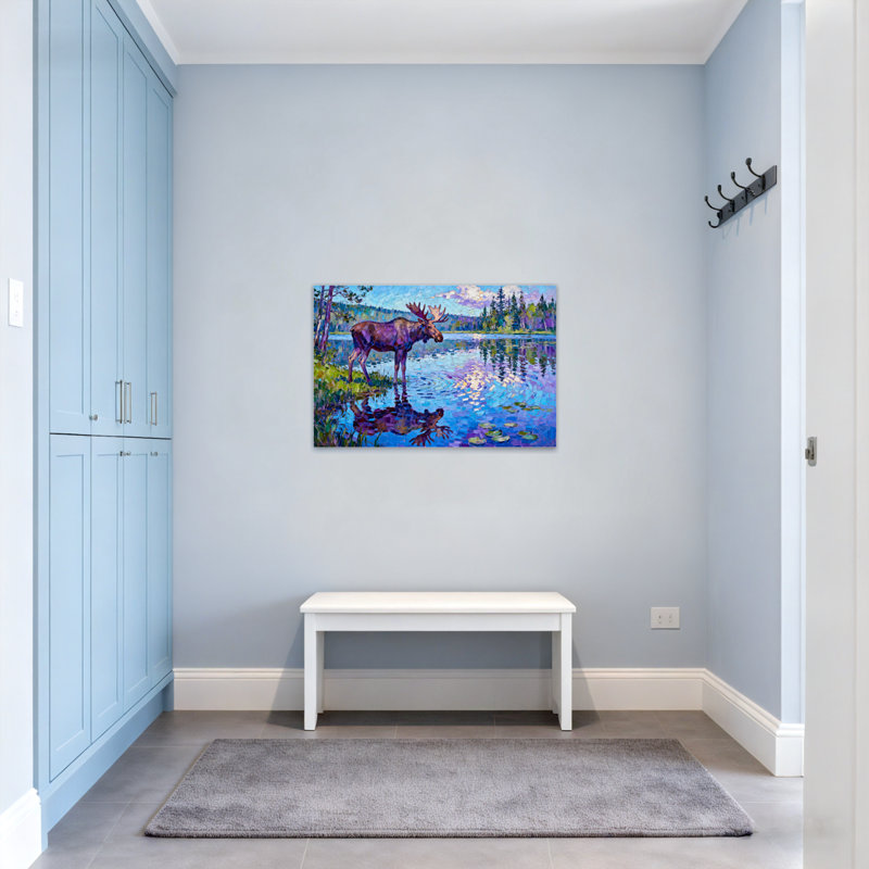 «Christmas Moose Reflection Lake Landscape», reproduction d'art, H 32 po x l 48 po