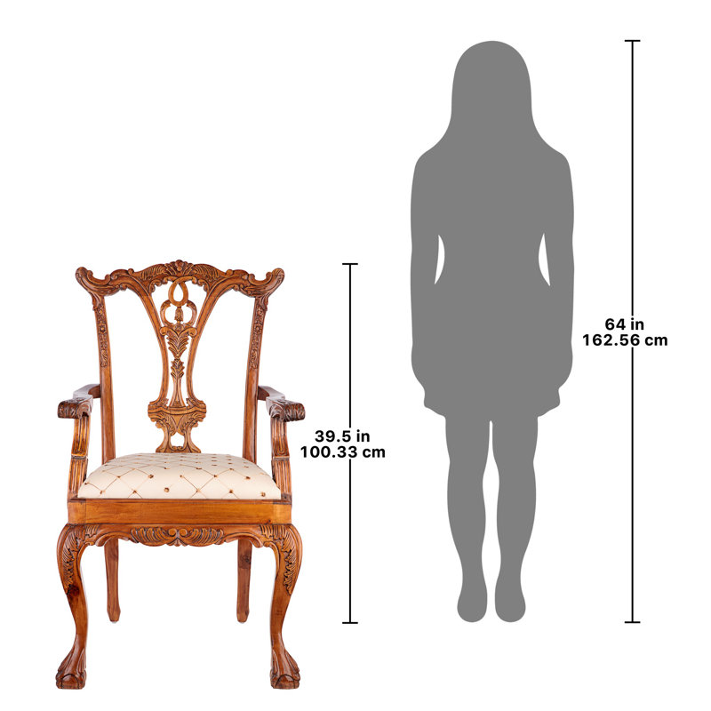 Handcrafted Mahogany English Chippendale Armchair in Blue and Gold