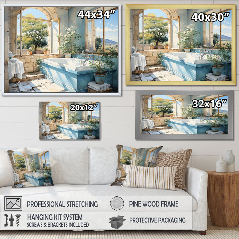 «Bathroom Fresh And - Bathroom», art mural sur toile, H 30 po x l 40 po, Cadre flottant doré