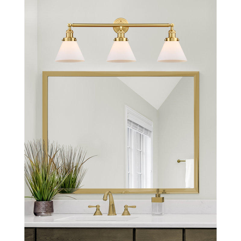 Sartain 3 - Light Dimmable Vanity Light, Matte White, Satin Gold, 6 Watt Vinage LED Bulb
