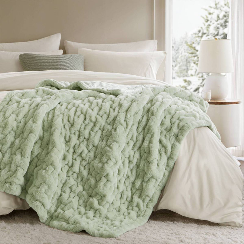 1 PC 50X60" Vivienne Faux Fur Throw, Sage Green