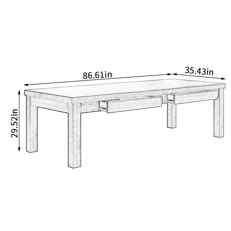 Table de salle à manger, L 35,43 po x L 86,61 po