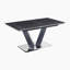 Table de salle à manger rectangulaire extensible Speece 63 po, de style moderne et contemporain, en pierre frittée, avec rallonge papillon intégrée, support en V et plaque de base chromée, 6 couverts, fini noir