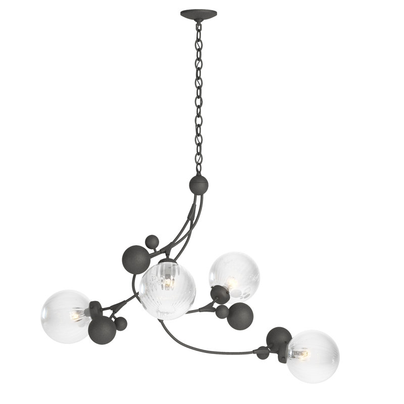 Lustre géométrique unique à 4 lumières Sprig, Fer naturel, Eau